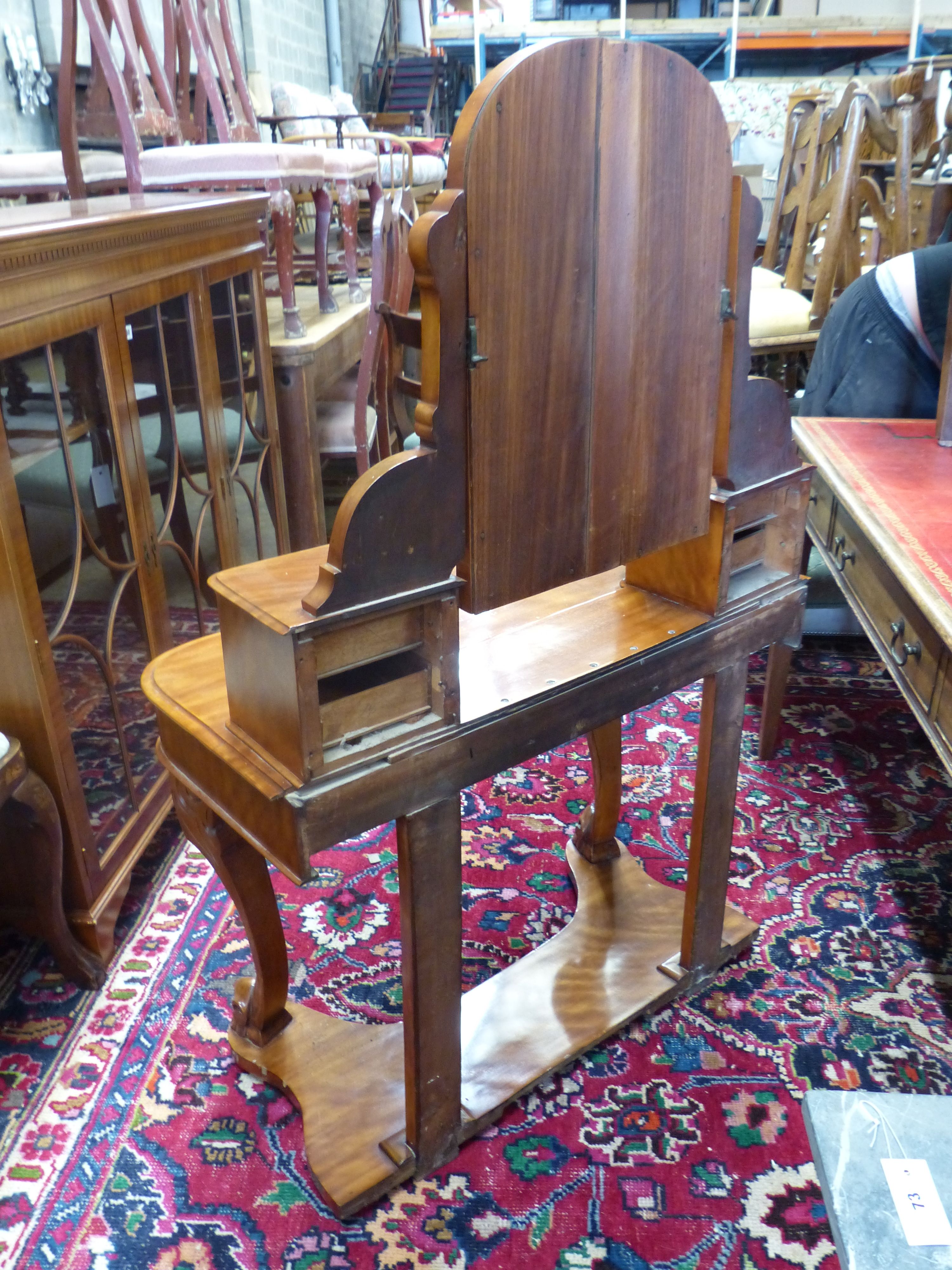 A Victorian satin walnut Duchess dressing table, width 89cm, depth 44cm, height 130cm